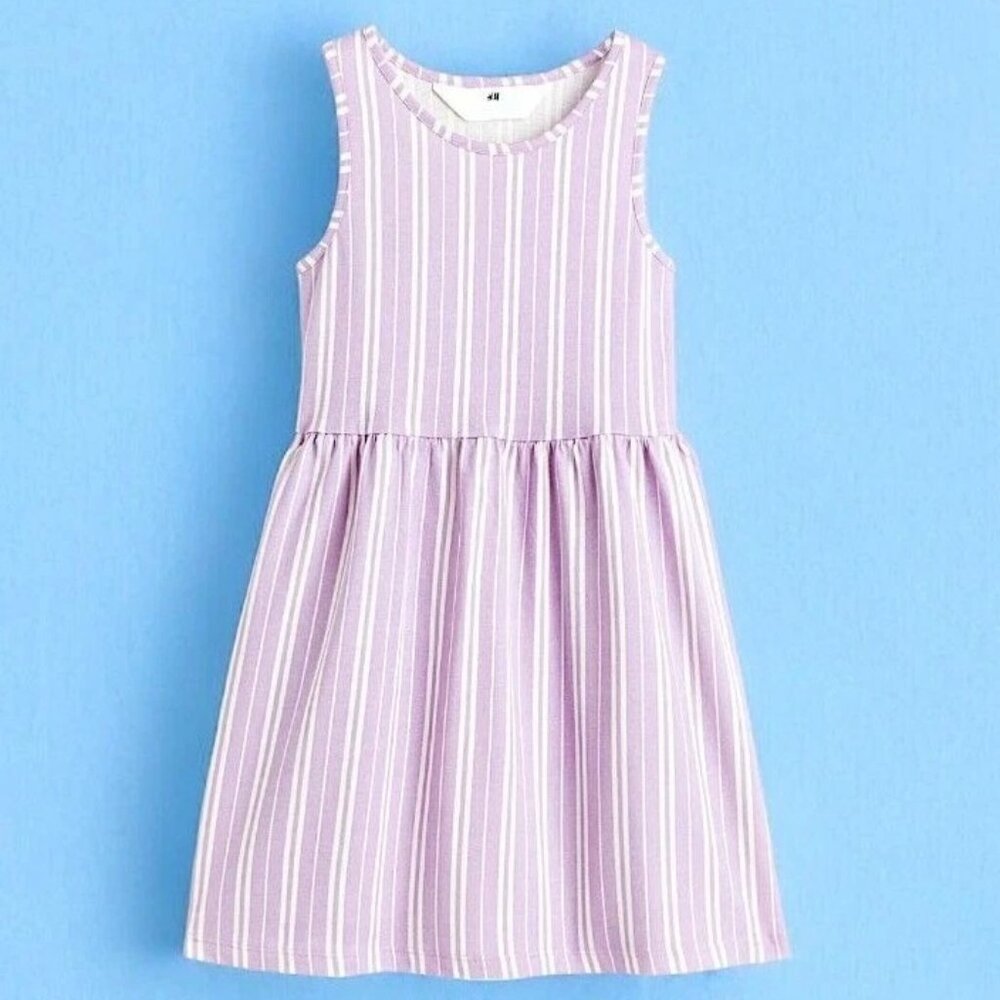 H&M Girls’ Lavender and White Vertical Stripe Sleeveless Jersey Dress